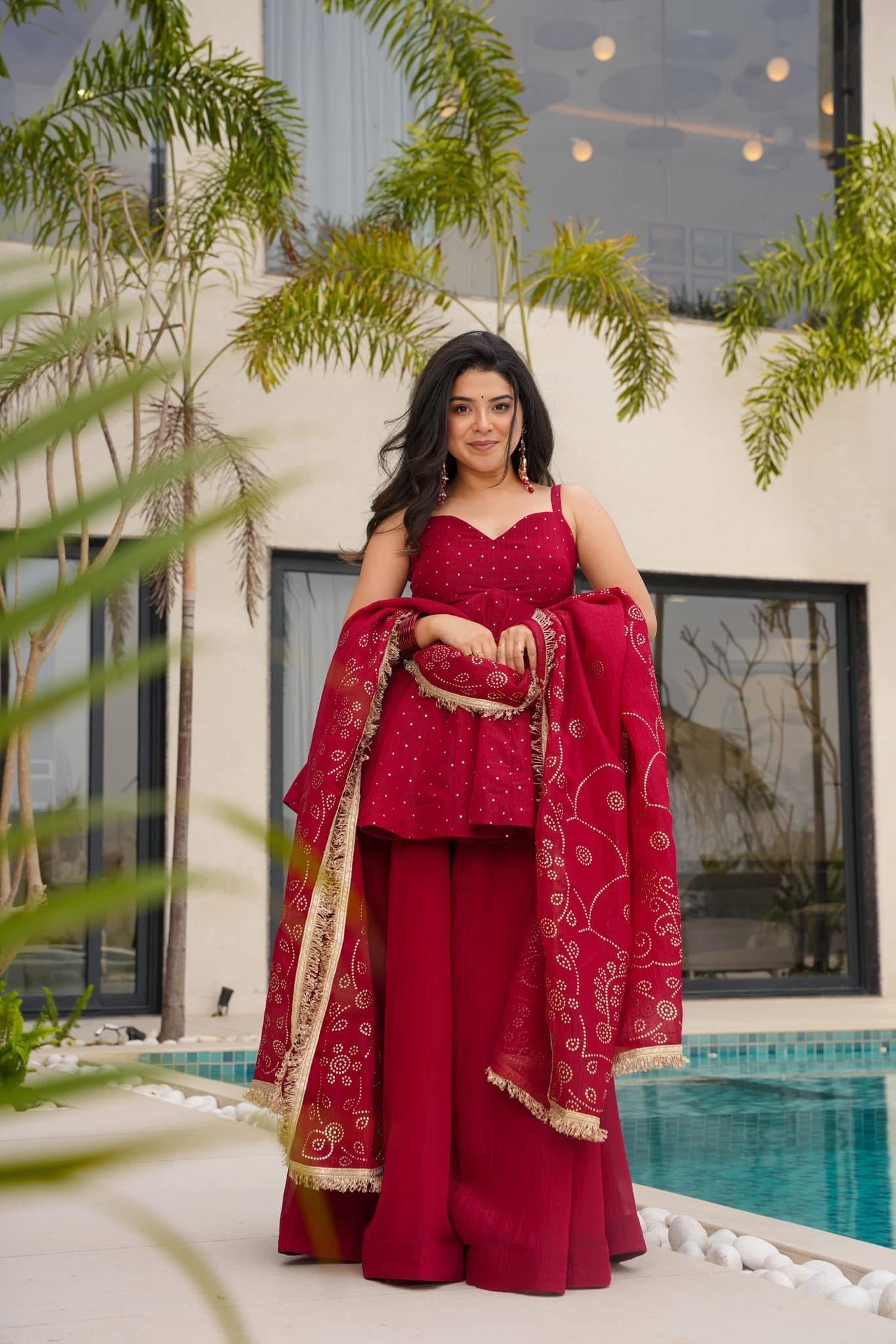Red Radiance Designer Kurta Set - Extra Sleeve Attached