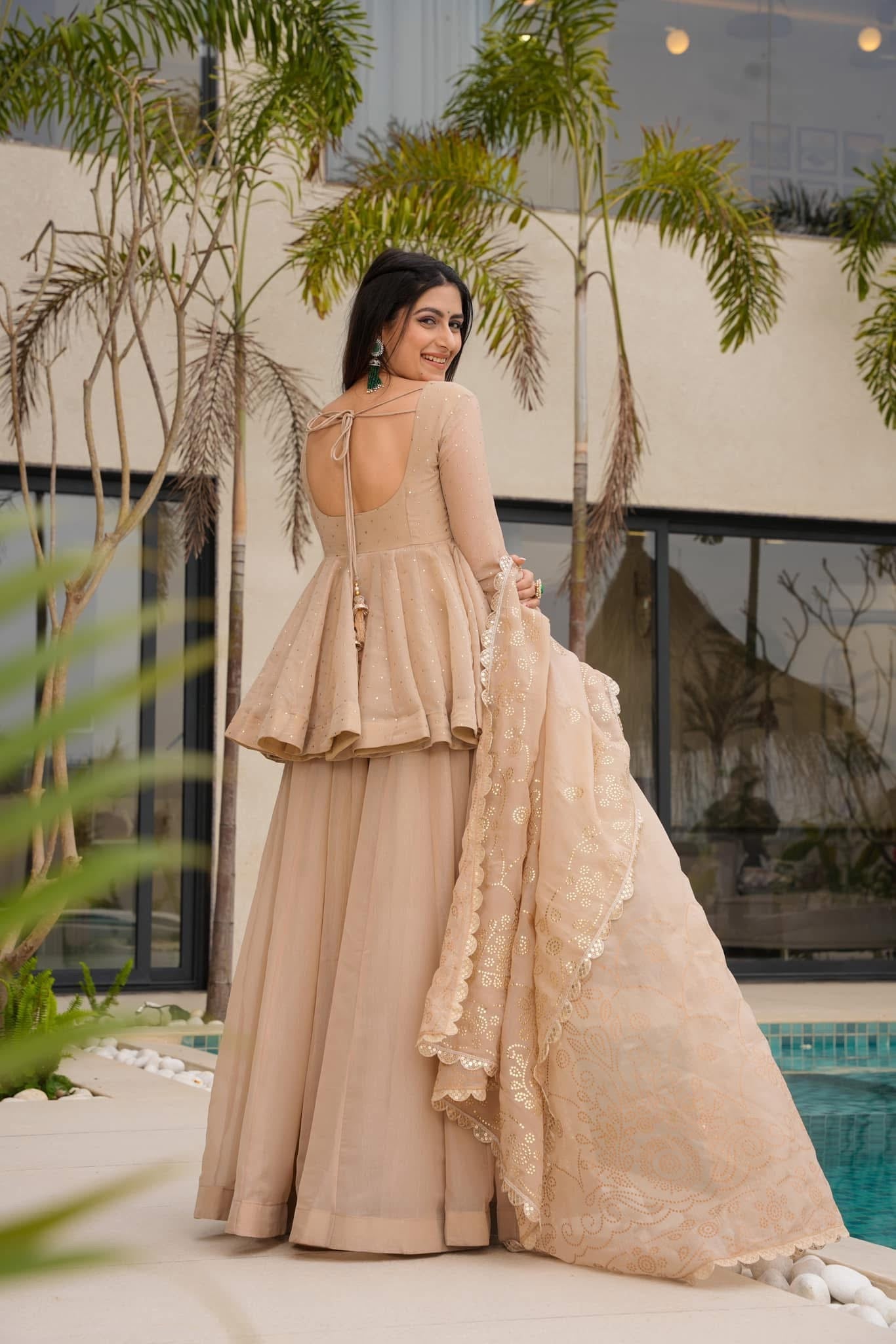 Wedding & Sangeet Wear Modern Organza Mukesh Work Sharara Suit for Women