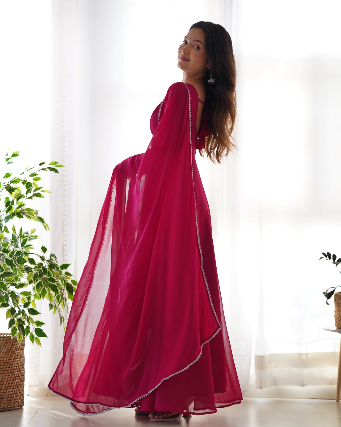 Fetching Faux Georgette Fancy Neck Anarkali Pant Suit - INDIAN ELEGANCE