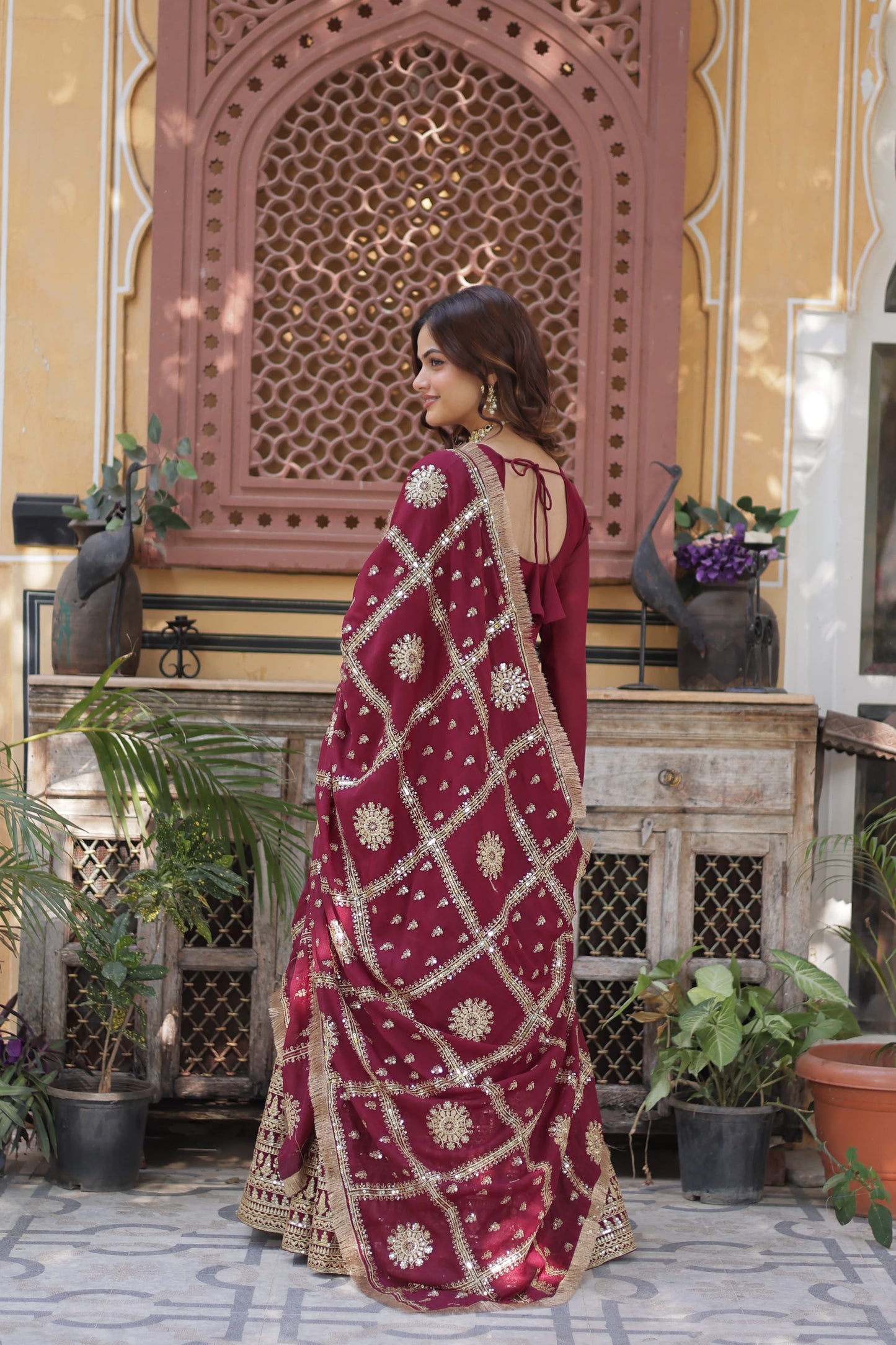 Lovely Georgette Embroidered Zari Sequins Worked Gown With Dupatta - INDIAN ELEGANCE