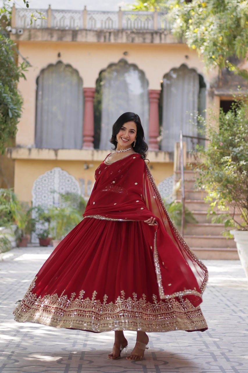 Spellbinding Faux Georgette Embroidered Sequins Worked Gown - INDIAN ELEGANCE