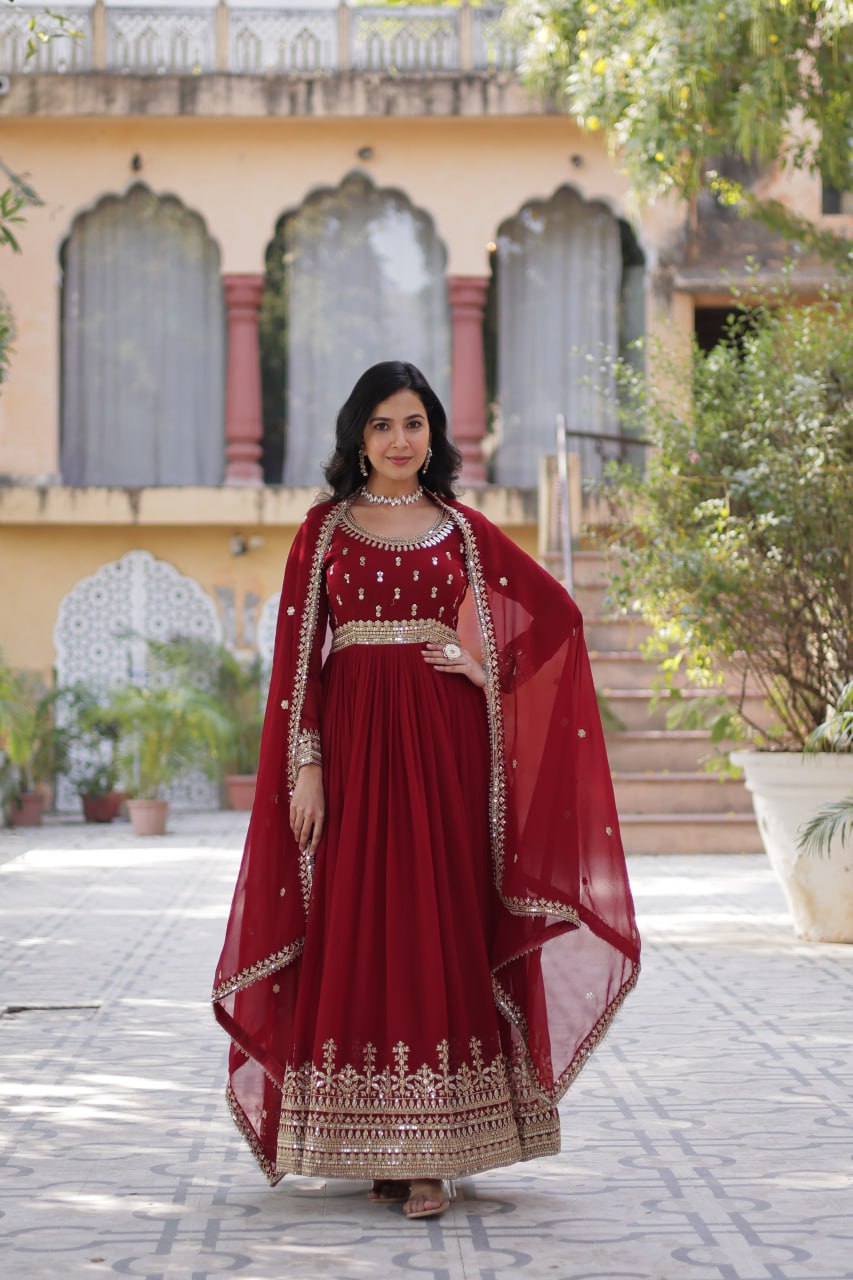 Spellbinding Faux Georgette Embroidered Sequins Worked Gown - INDIAN ELEGANCE
