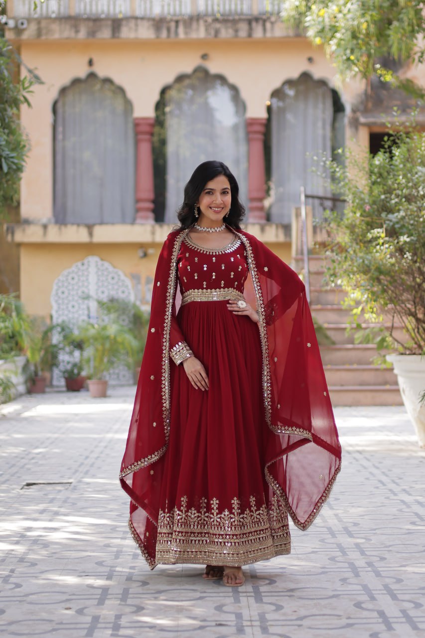 Spellbinding Faux Georgette Embroidered Sequins Worked Gown - INDIAN ELEGANCE