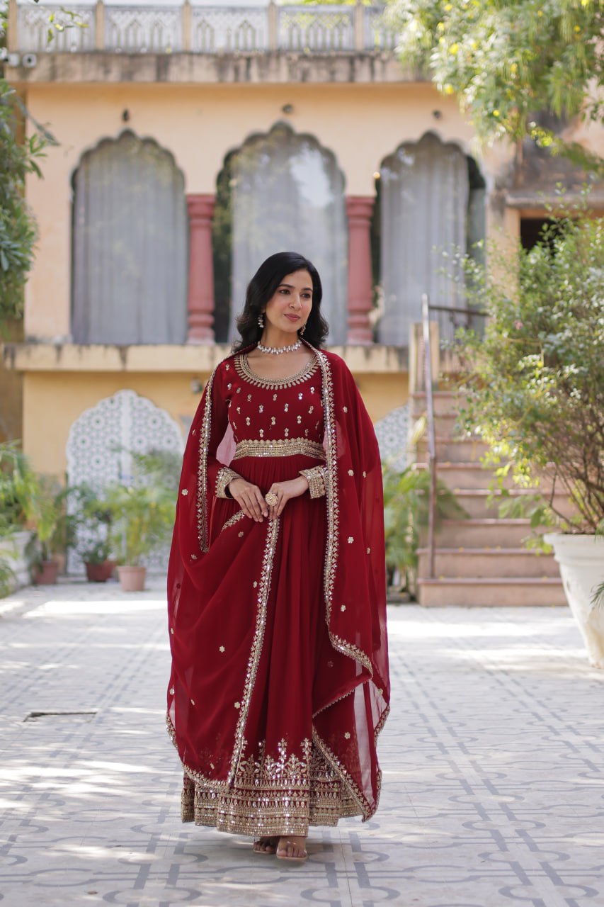 Spellbinding Faux Georgette Embroidered Sequins Worked Gown - INDIAN ELEGANCE