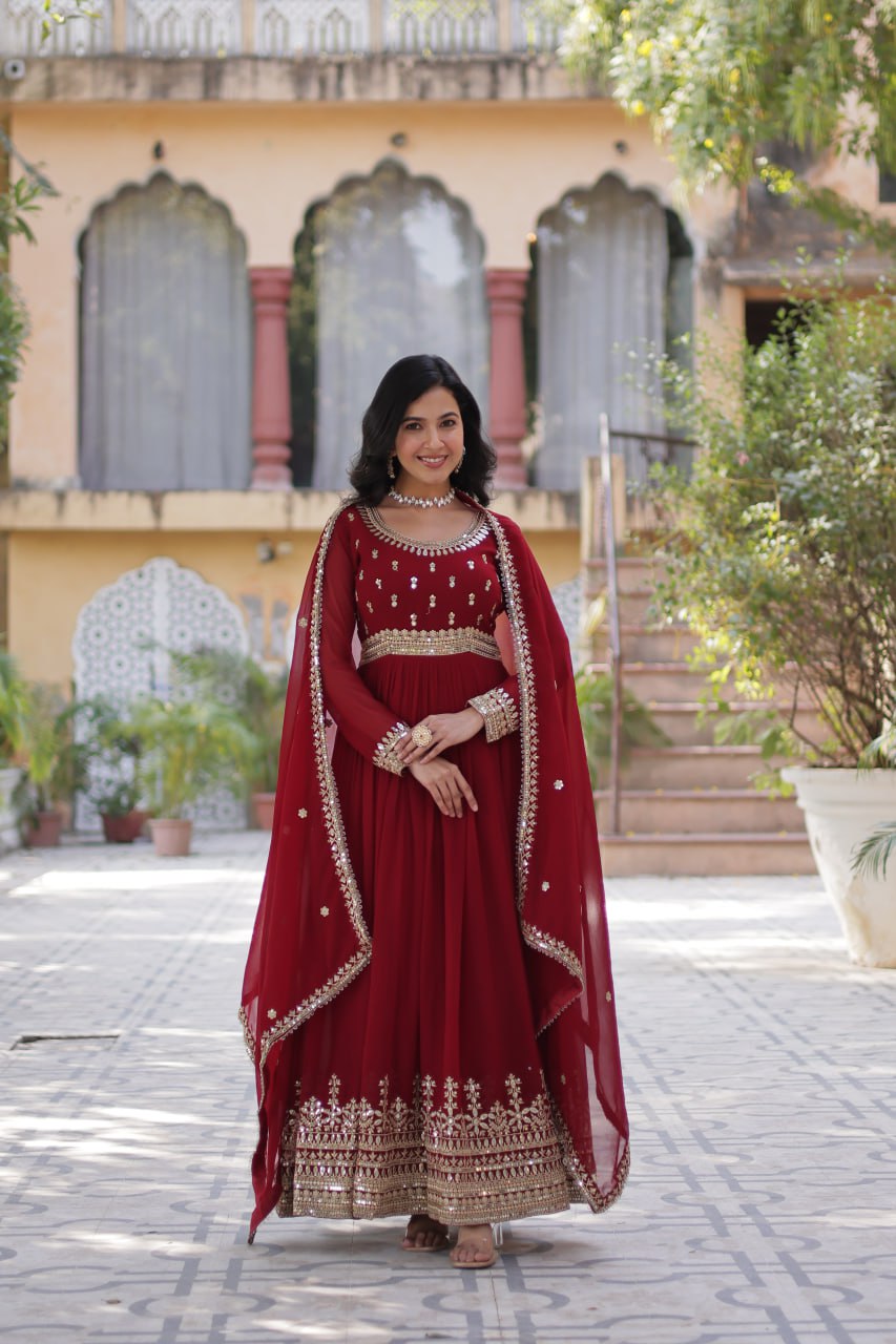 Spellbinding Faux Georgette Embroidered Sequins Worked Gown - INDIAN ELEGANCE