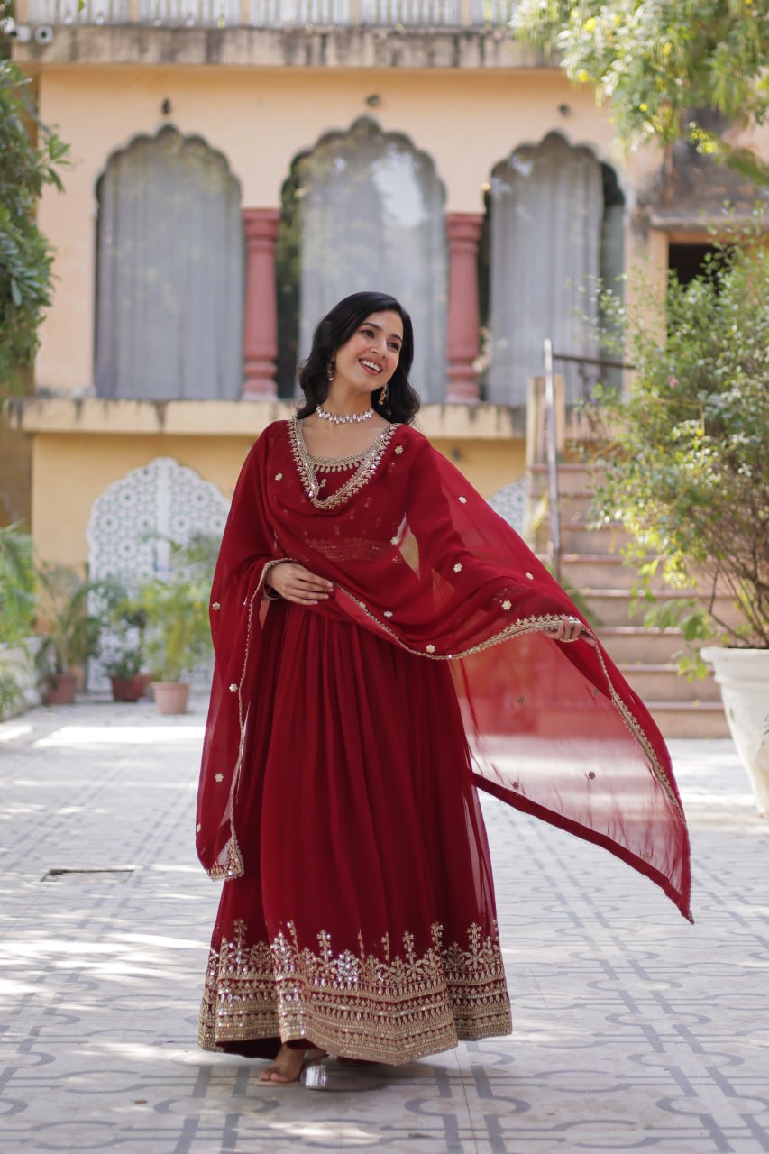 Spellbinding Faux Georgette Embroidered Sequins Worked Gown - INDIAN ELEGANCE