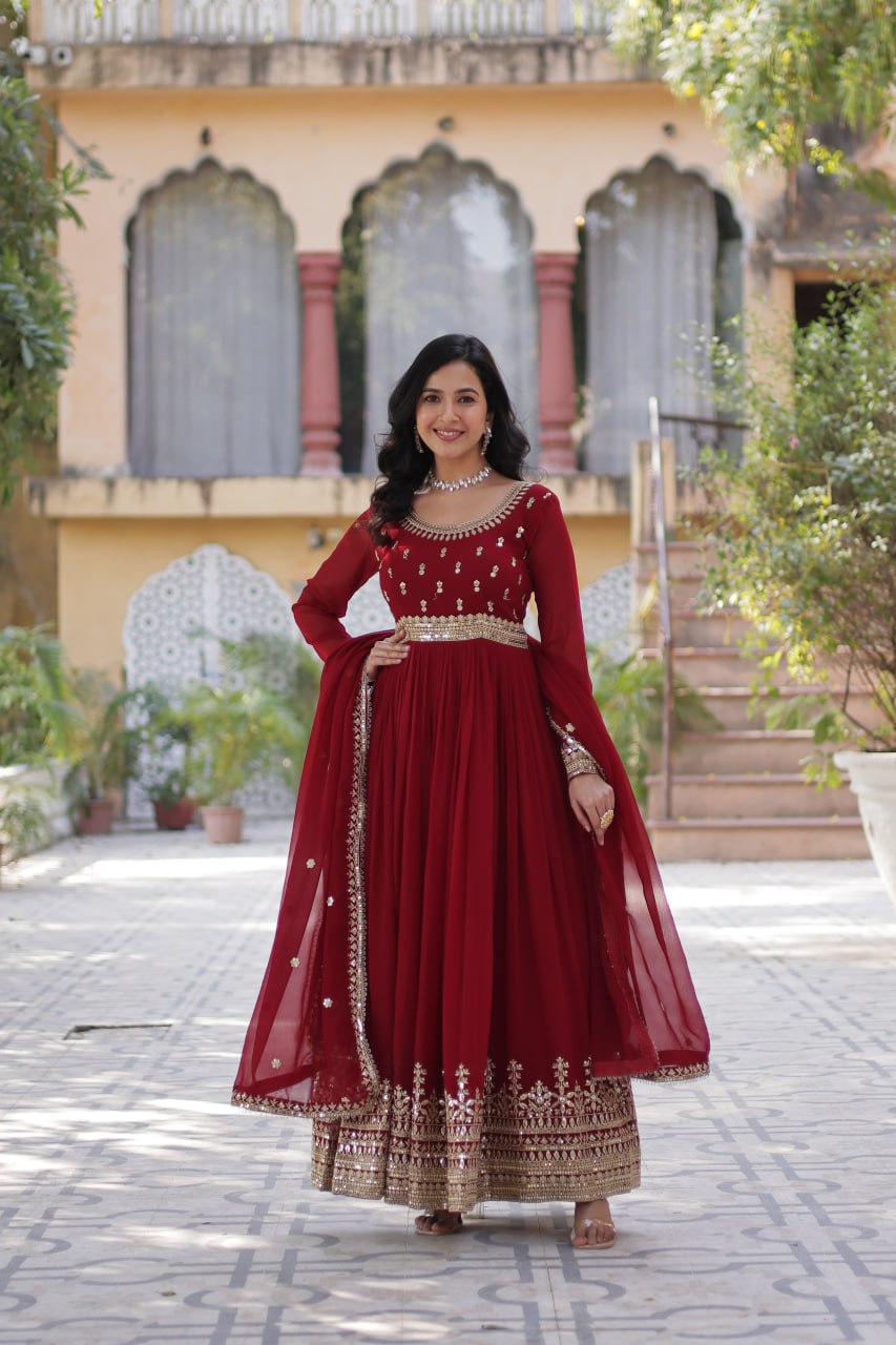 Spellbinding Faux Georgette Embroidered Sequins Worked Gown - INDIAN ELEGANCE