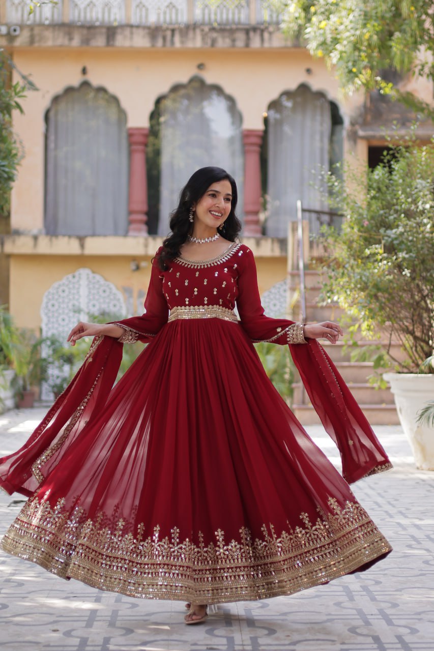 Spellbinding Faux Georgette Embroidered Sequins Worked Gown - INDIAN ELEGANCE
