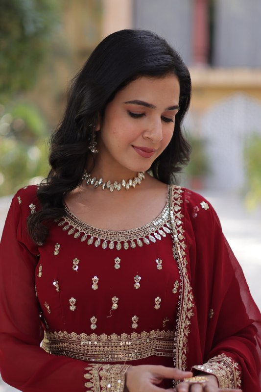 Spellbinding Faux Georgette Embroidered Sequins Worked Gown - INDIAN ELEGANCE