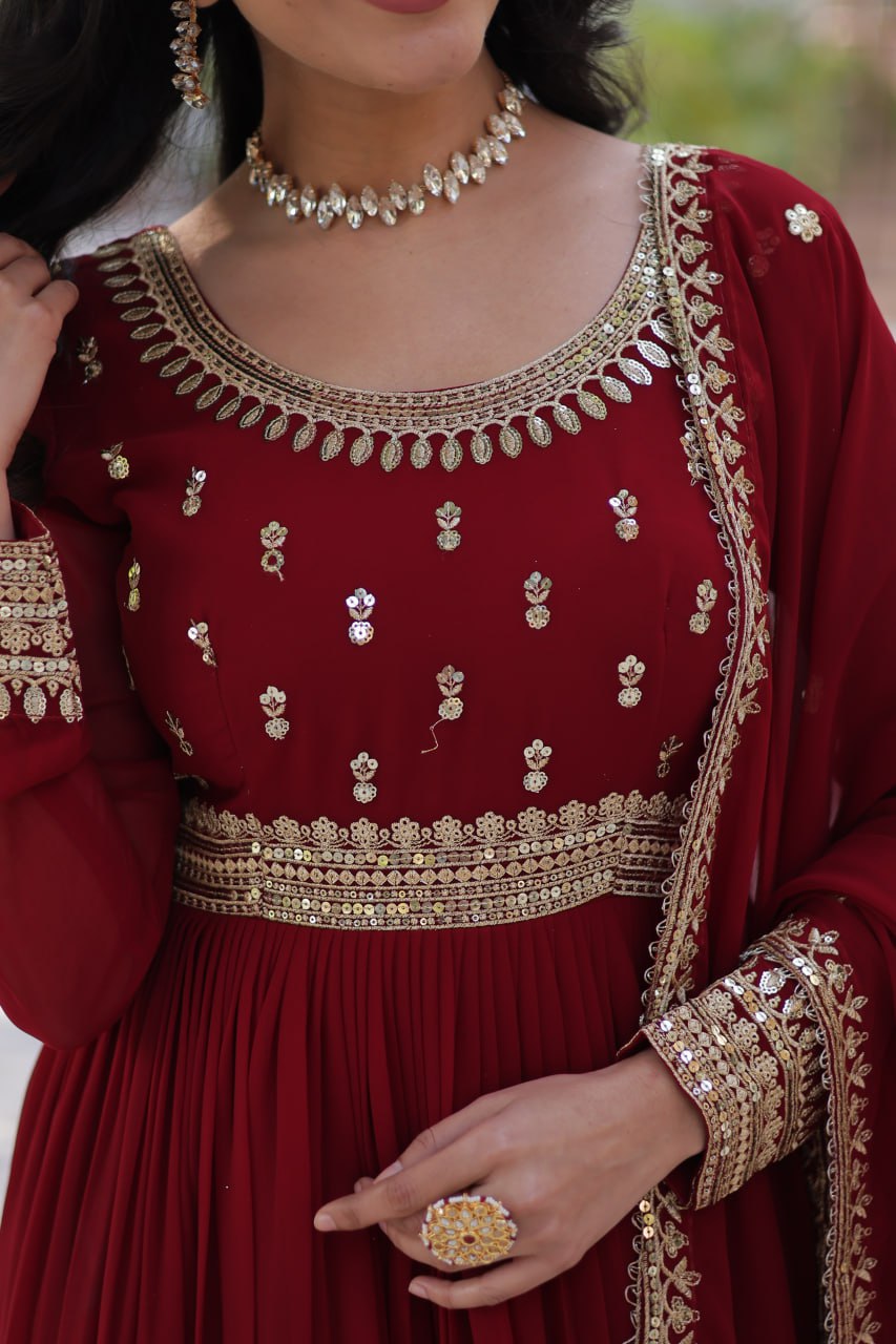 Spellbinding Faux Georgette Embroidered Sequins Worked Gown - INDIAN ELEGANCE