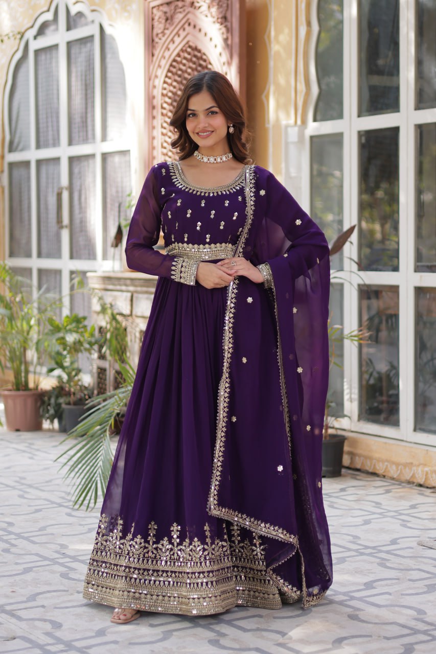 Spellbinding Faux Georgette Embroidered Sequins Worked Gown - INDIAN ELEGANCE