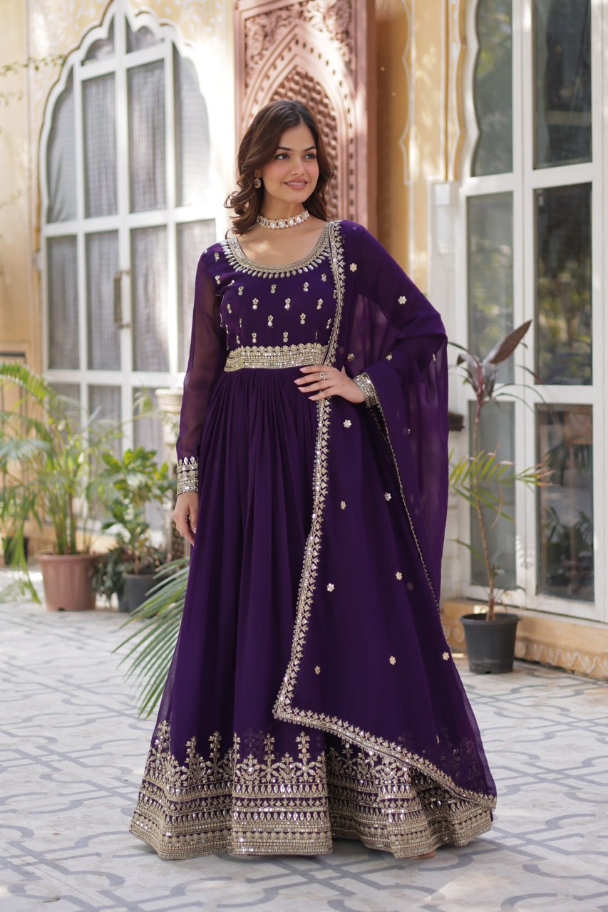 Spellbinding Faux Georgette Embroidered Sequins Worked Gown - INDIAN ELEGANCE