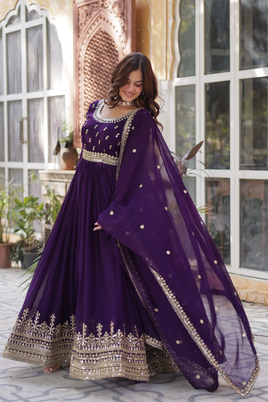 Spellbinding Faux Georgette Embroidered Sequins Worked Gown - INDIAN ELEGANCE