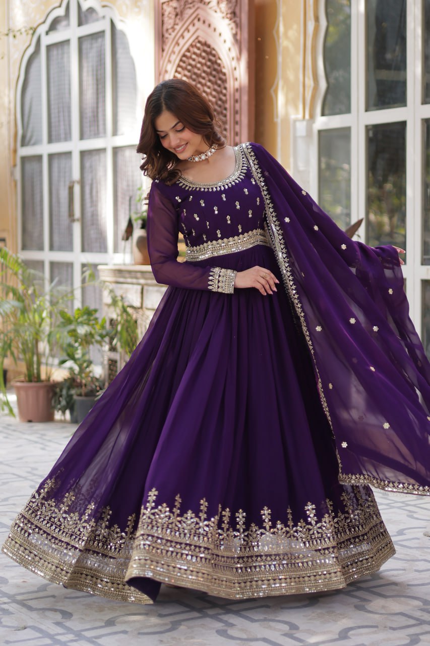 Spellbinding Faux Georgette Embroidered Sequins Worked Gown - INDIAN ELEGANCE