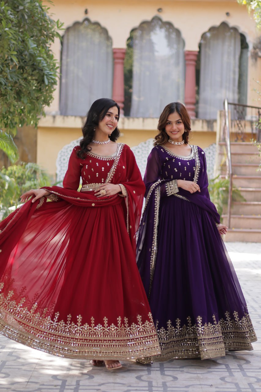 Spellbinding Faux Georgette Embroidered Sequins Worked Gown - INDIAN ELEGANCE