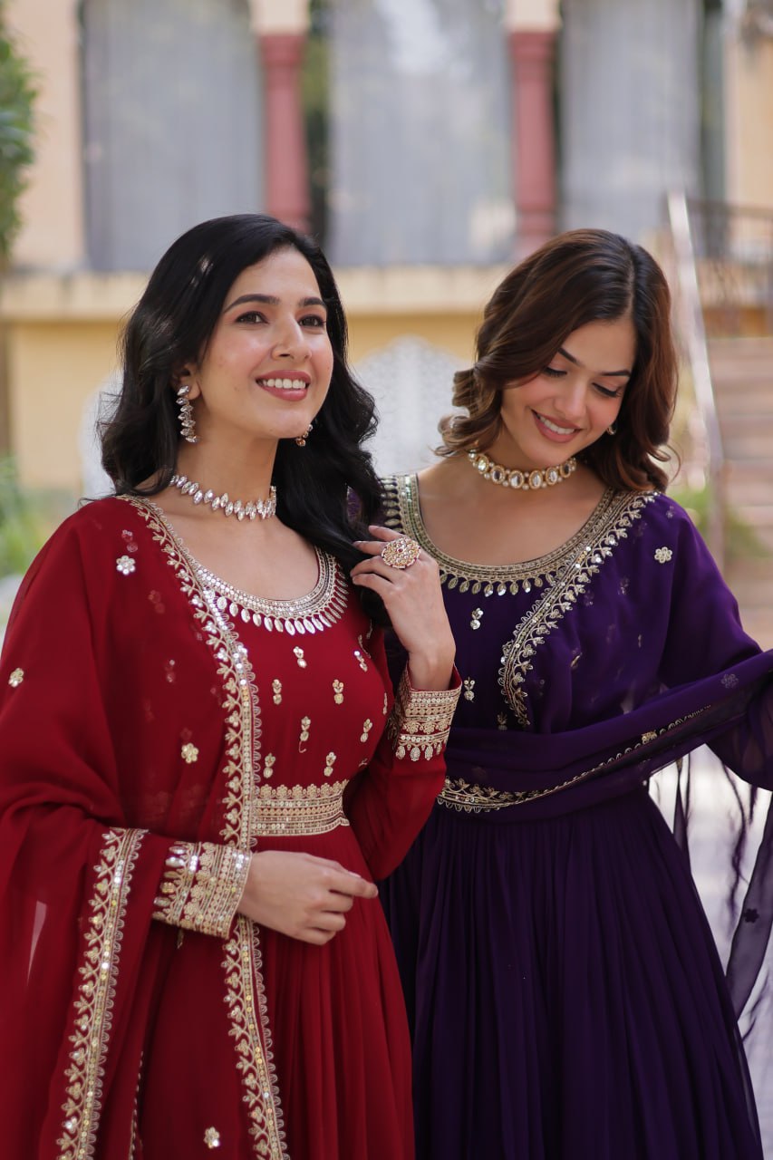 Spellbinding Faux Georgette Embroidered Sequins Worked Gown - INDIAN ELEGANCE
