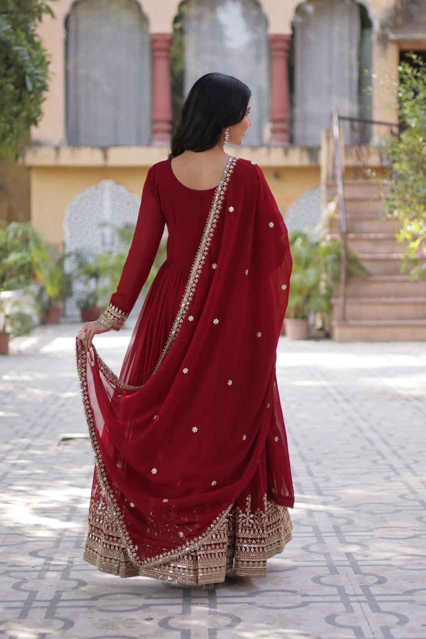 Spellbinding Faux Georgette Embroidered Sequins Worked Gown - INDIAN ELEGANCE