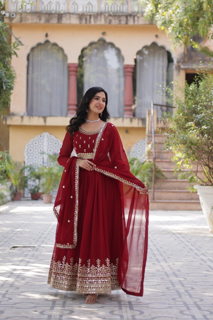 Spellbinding Faux Georgette Embroidered Sequins Worked Gown - INDIAN ELEGANCE