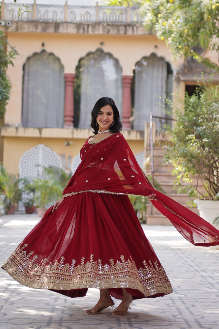 Spellbinding Faux Georgette Embroidered Sequins Worked Gown - INDIAN ELEGANCE
