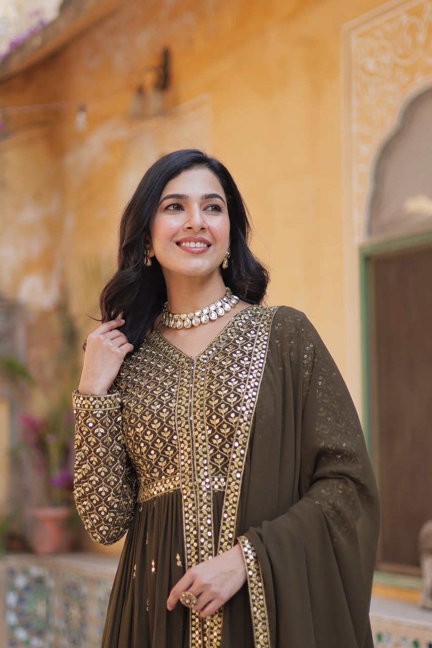 Graceful Elegance – Embroidered Faux Georgette Suit Set - INDIAN ELEGANCE