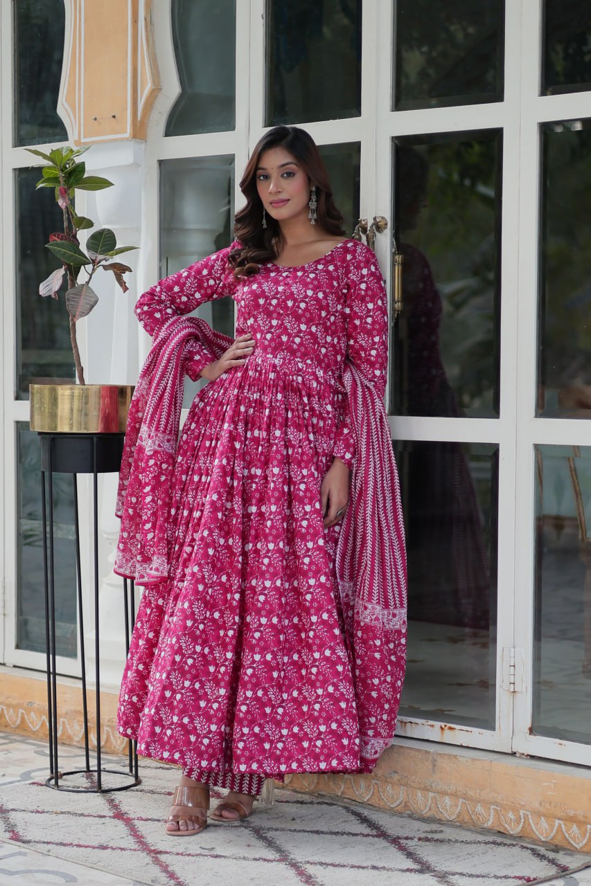 Elegant Pure Cotton Suit Set Full Sleeves With Matching Dupatta