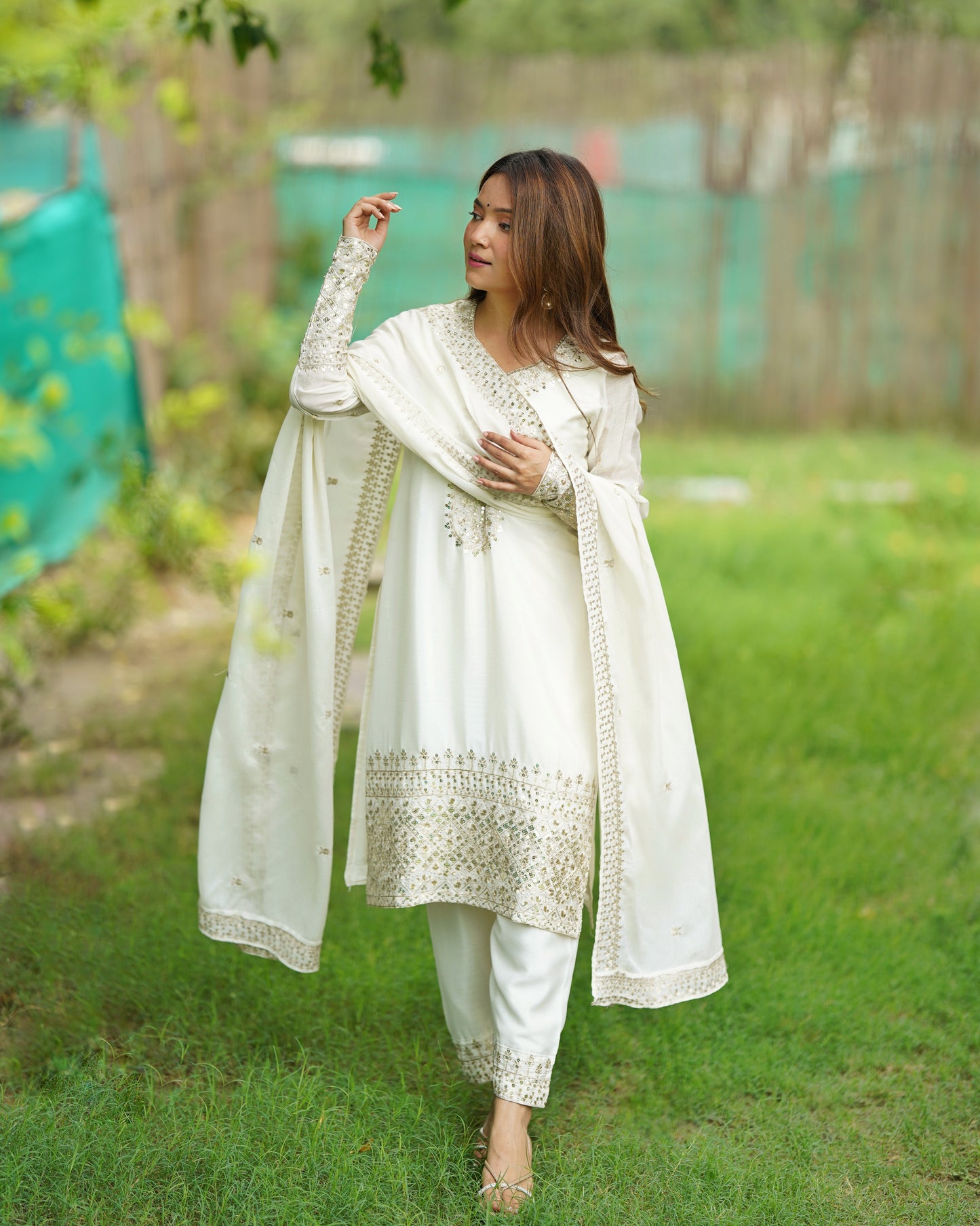 Grace in Every Thread – Chinon Silk Embroidered Kurta Set - INDIAN ELEGANCE