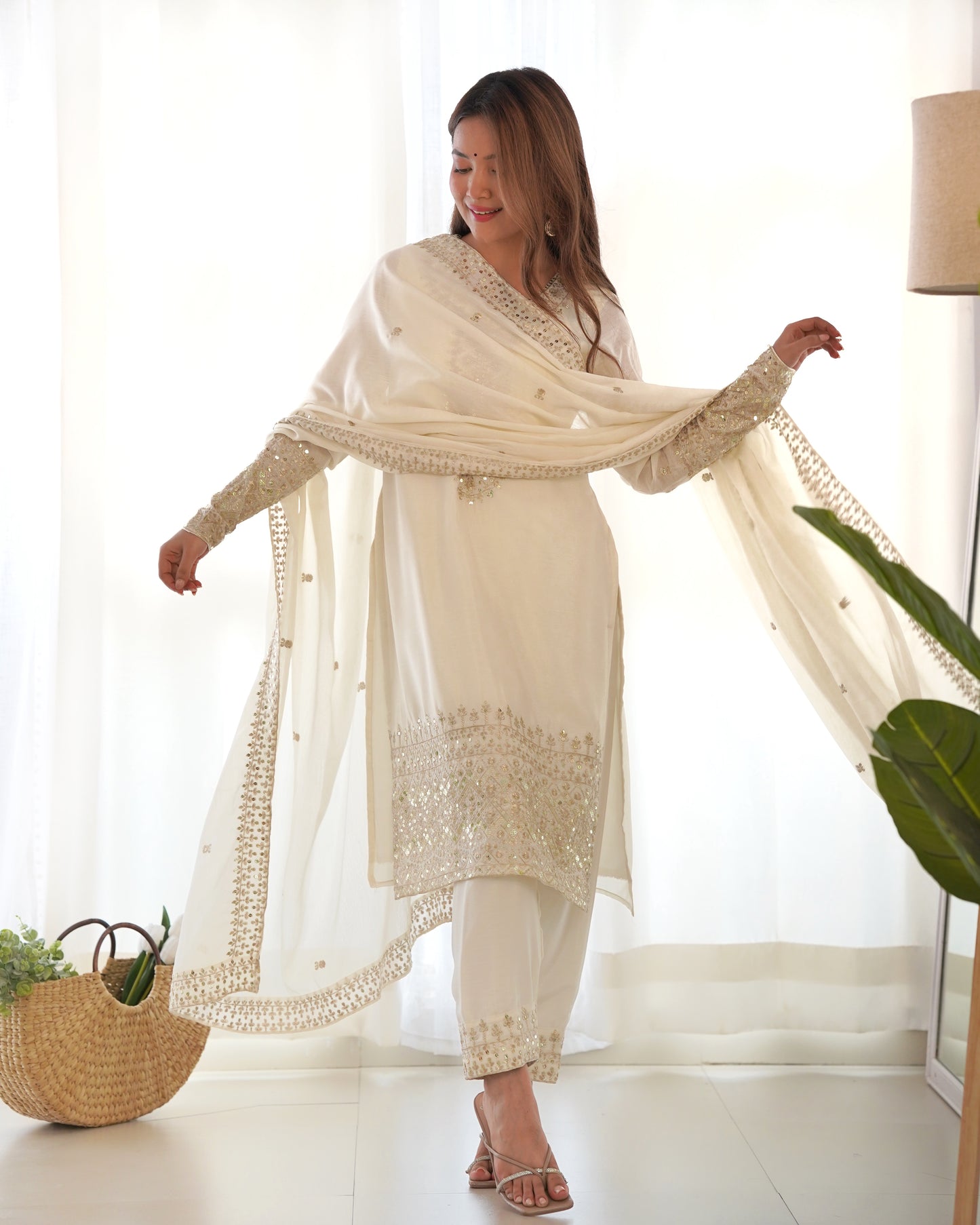 Grace in Every Thread – Chinon Silk Embroidered Kurta Set - INDIAN ELEGANCE