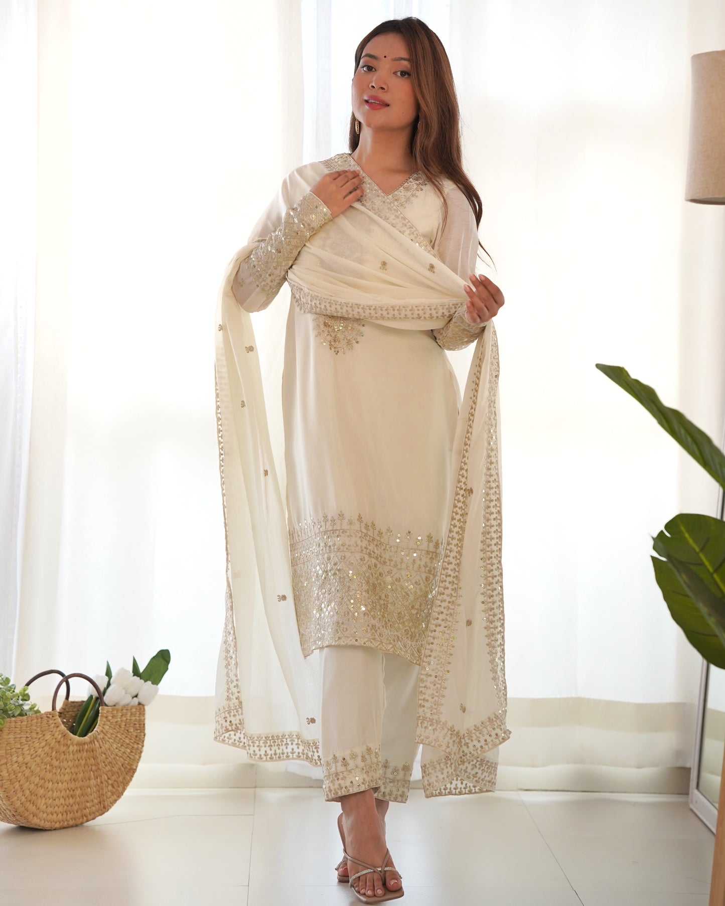 Grace in Every Thread – Chinon Silk Embroidered Kurta Set - INDIAN ELEGANCE