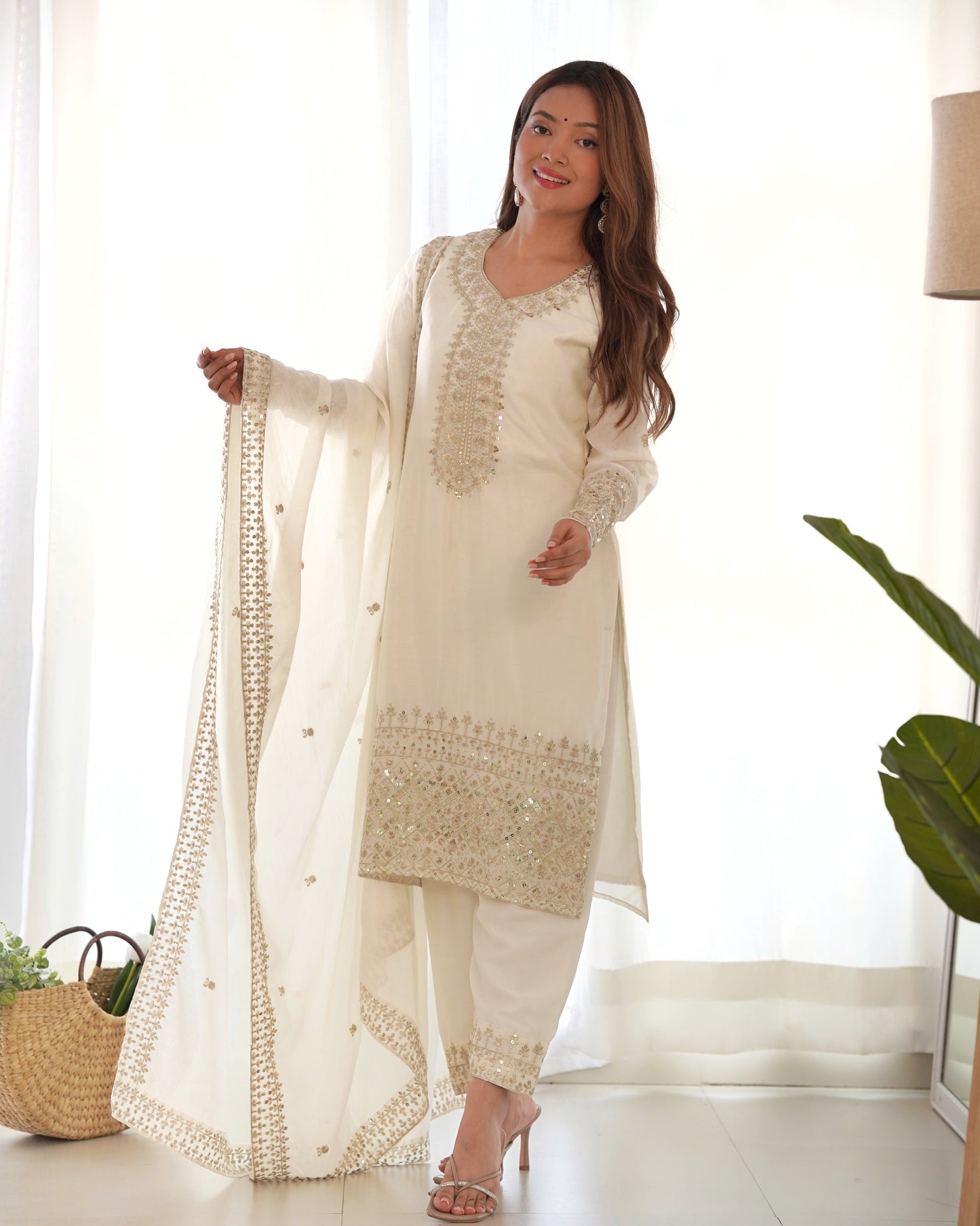 Grace in Every Thread – Chinon Silk Embroidered Kurta Set - INDIAN ELEGANCE