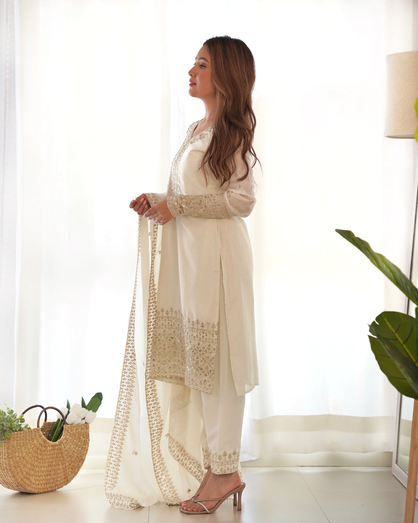 Grace in Every Thread – Chinon Silk Embroidered Kurta Set - INDIAN ELEGANCE