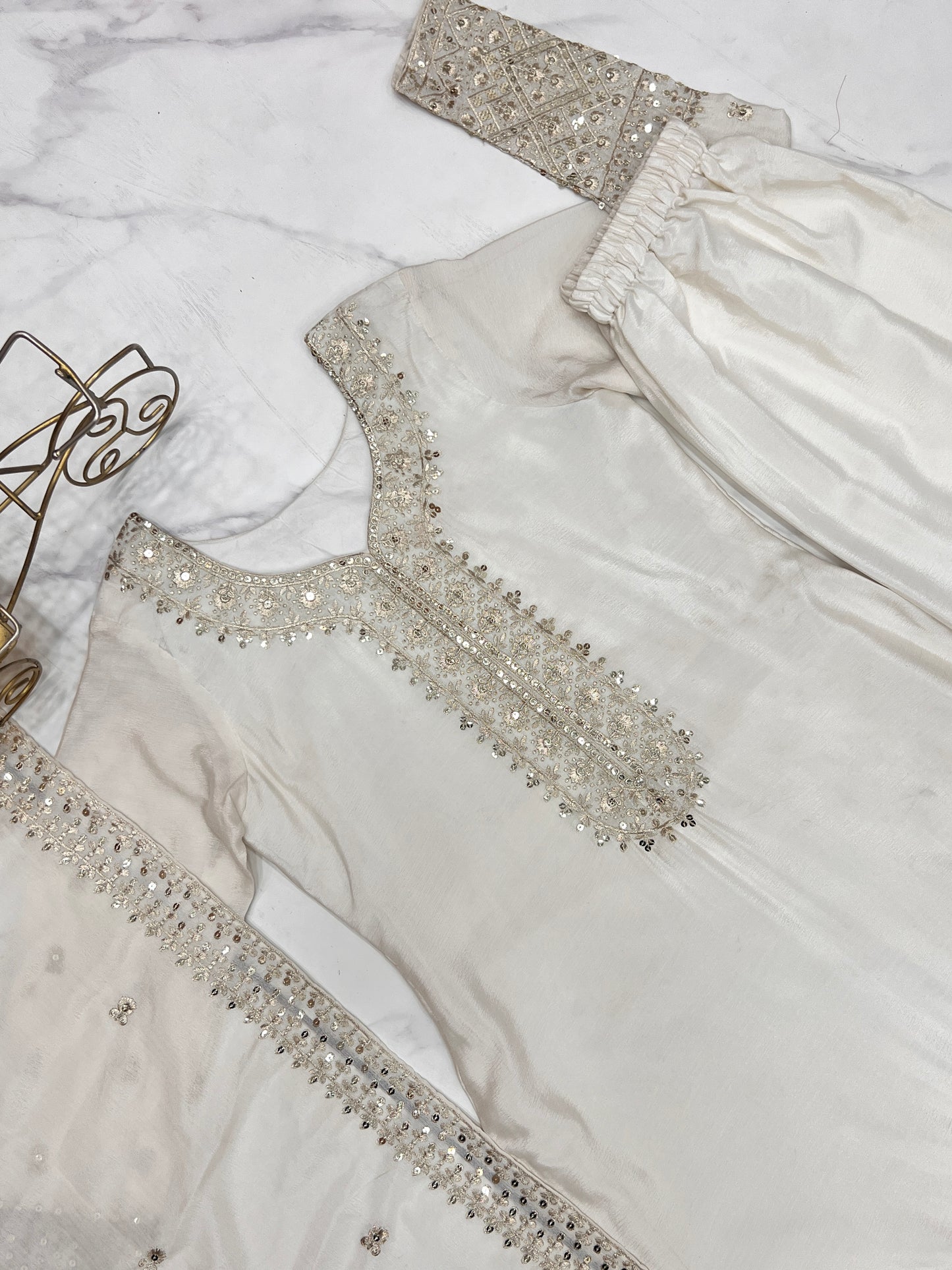 Grace in Every Thread – Chinon Silk Embroidered Kurta Set - INDIAN ELEGANCE