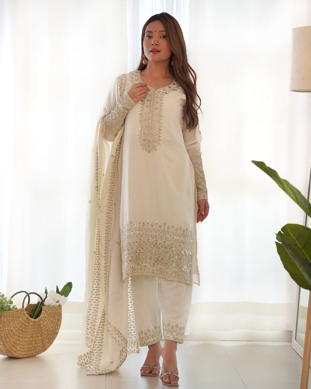 Grace in Every Thread – Chinon Silk Embroidered Kurta Set - INDIAN ELEGANCE