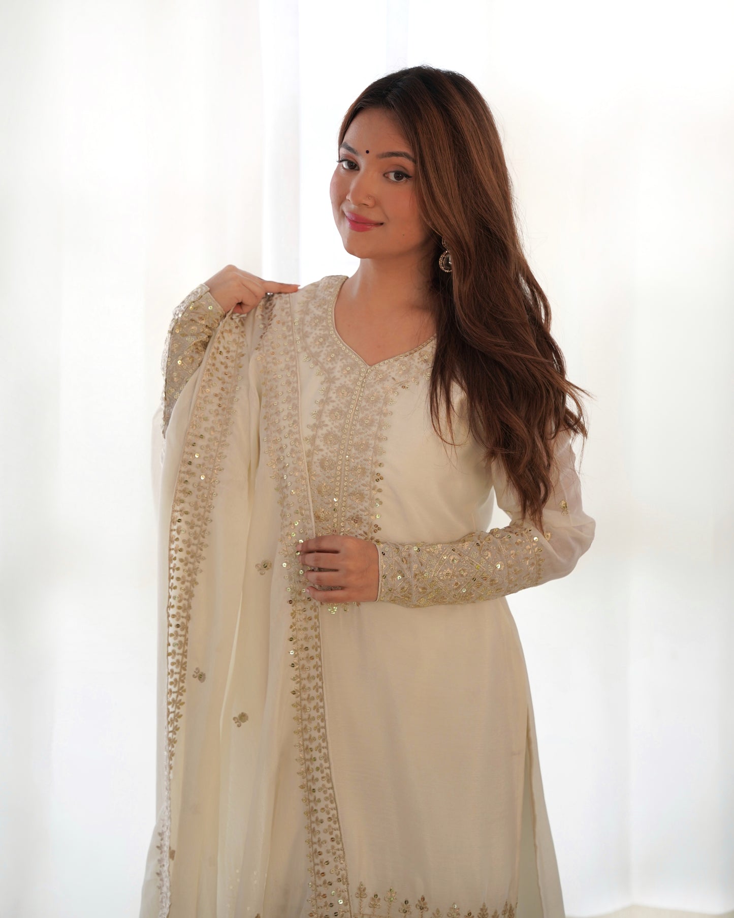 Grace in Every Thread – Chinon Silk Embroidered Kurta Set - INDIAN ELEGANCE