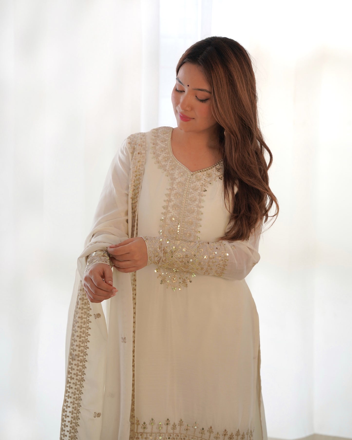 Grace in Every Thread – Chinon Silk Embroidered Kurta Set - INDIAN ELEGANCE