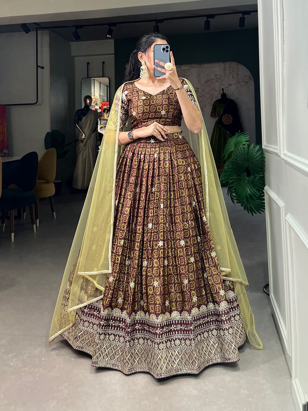 Refined Chinon Digital Printed Sequins Embroidered Lehenga Choli - INDIAN ELEGANCE