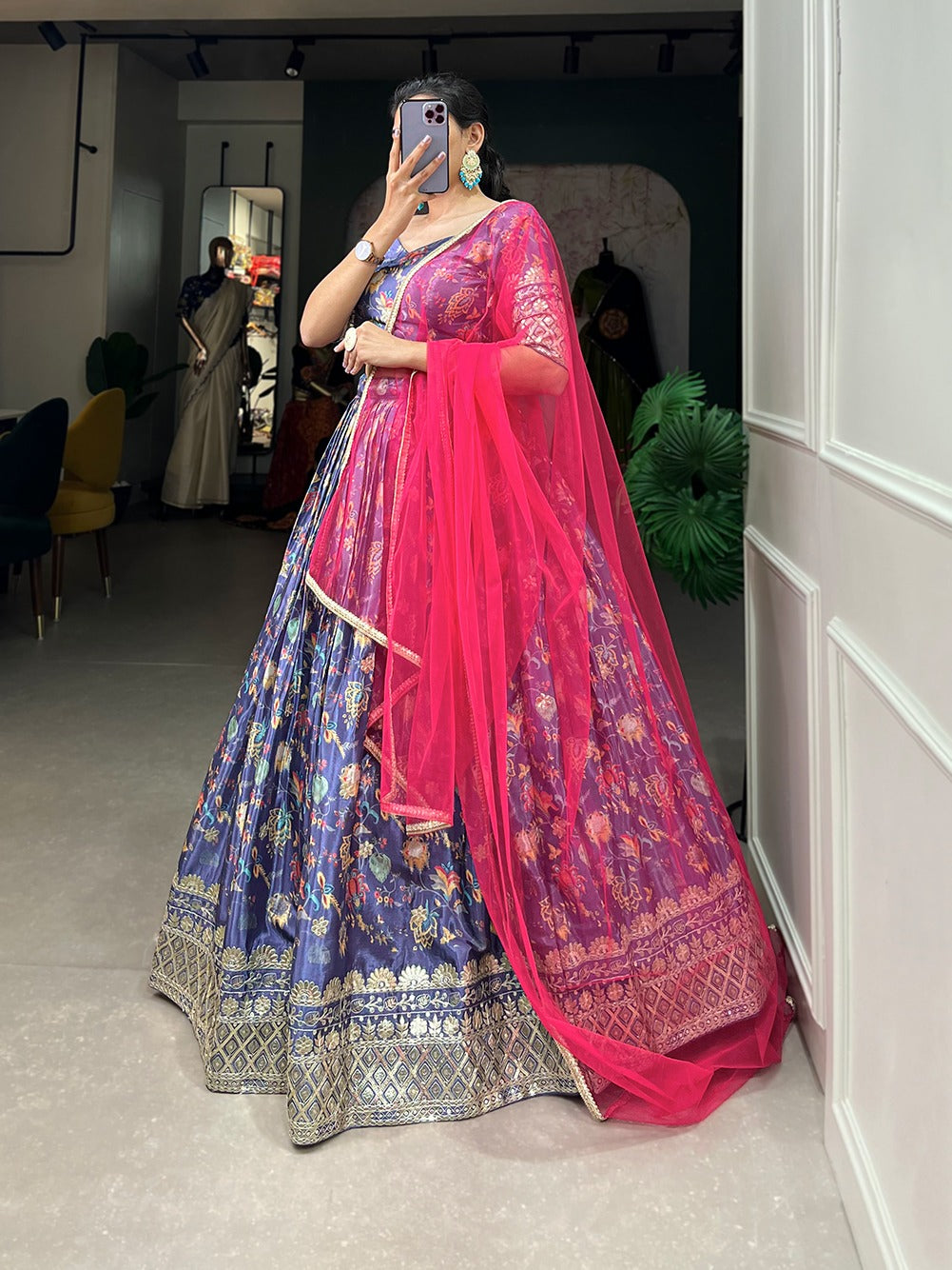 Refined Chinon Digital Printed Sequins Embroidered Lehenga Choli - INDIAN ELEGANCE