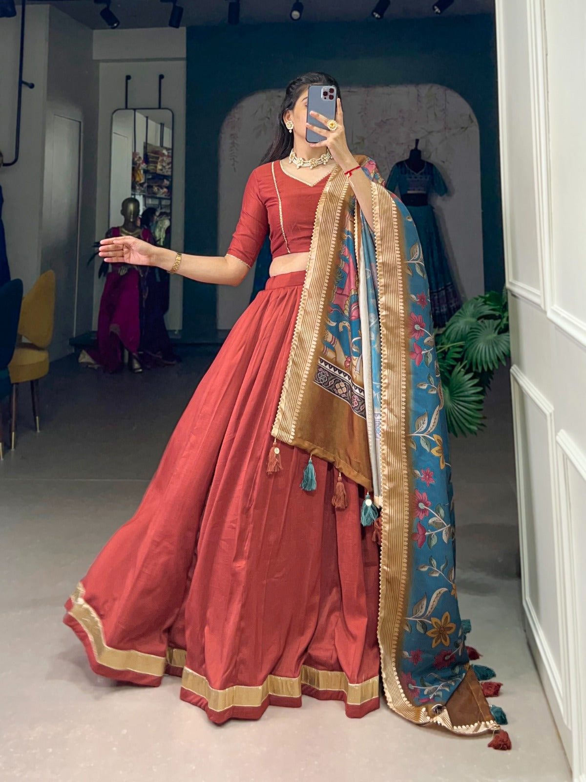 Lovely Chinon Silk Lace Border Worked Lehenga Choli Set - INDIAN ELEGANCE