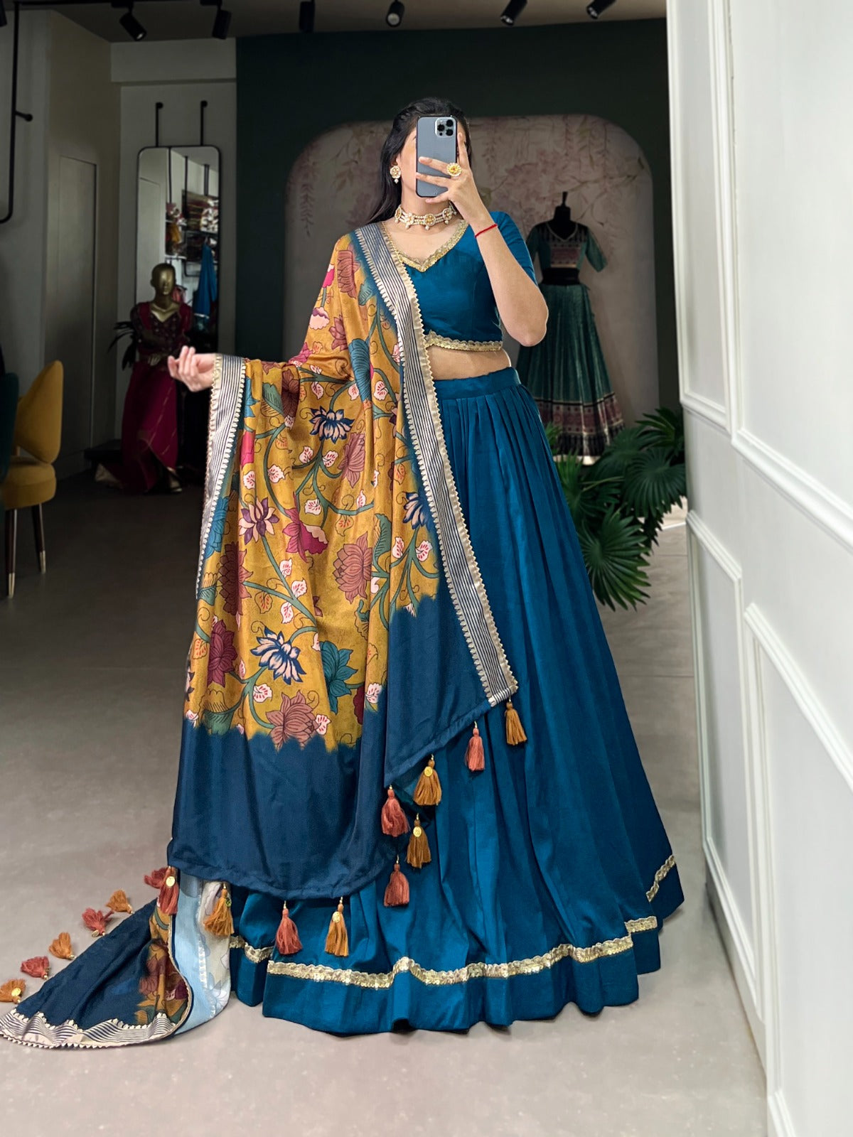 Lovely Chinon Silk Lace Border Worked Lehenga Choli Set - INDIAN ELEGANCE