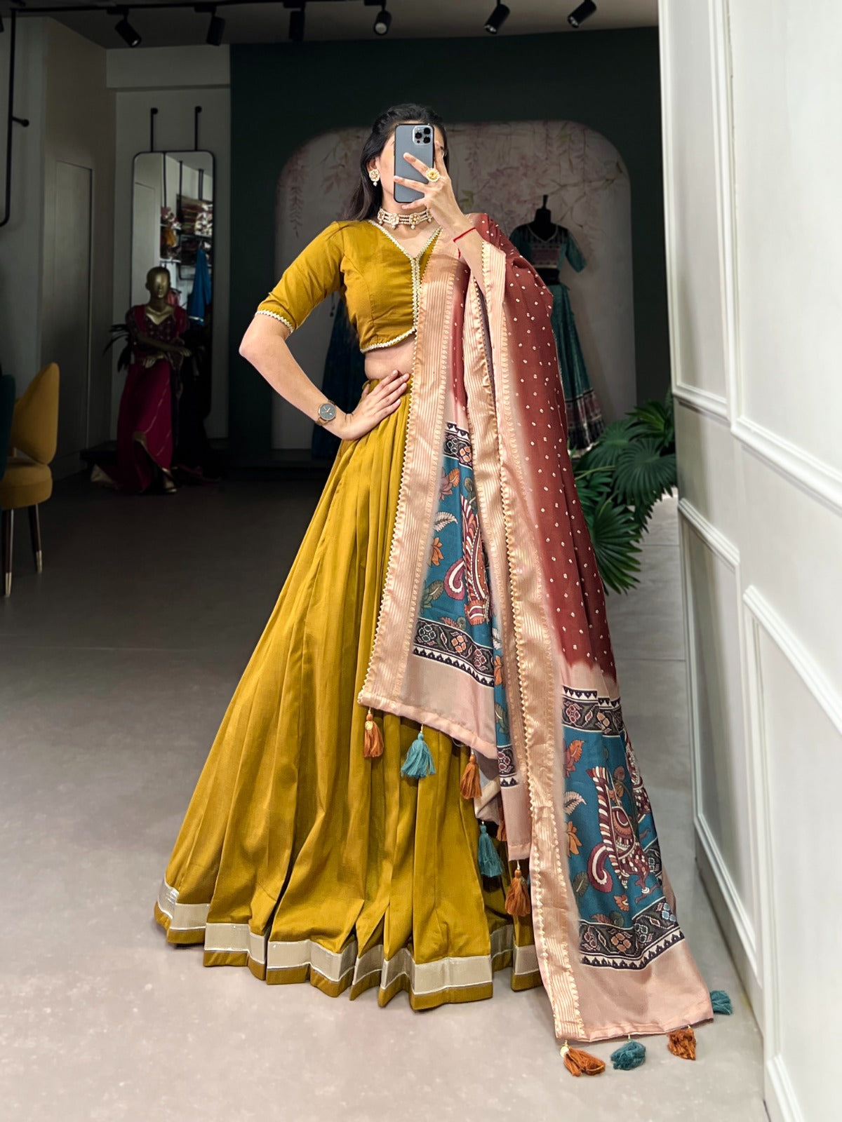 Lovely Chinon Silk Lace Border Worked Lehenga Choli Set - INDIAN ELEGANCE
