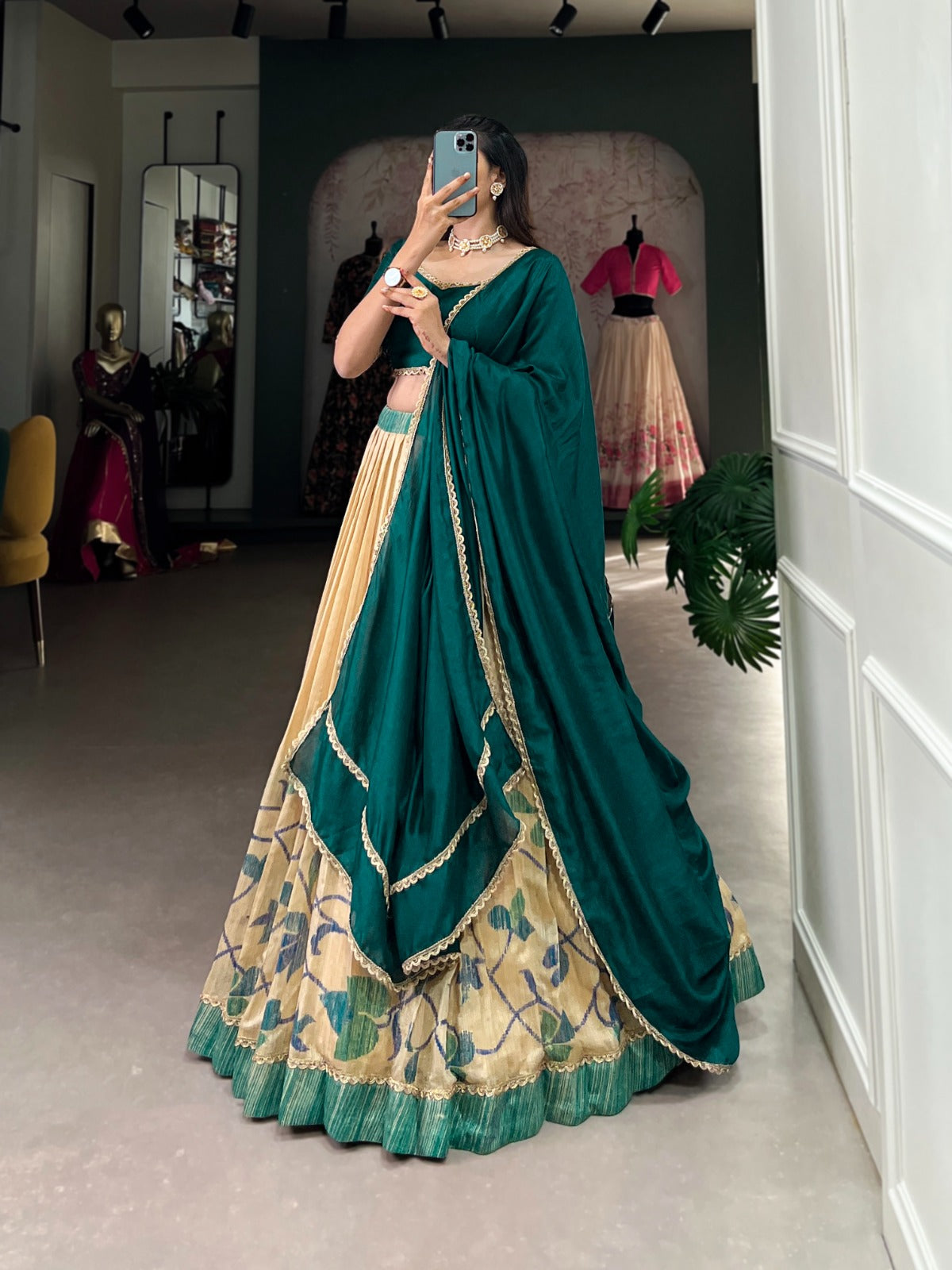 Elegant Silk Printed lace Border Worked Stitched Lehenga Choli - INDIAN ELEGANCE