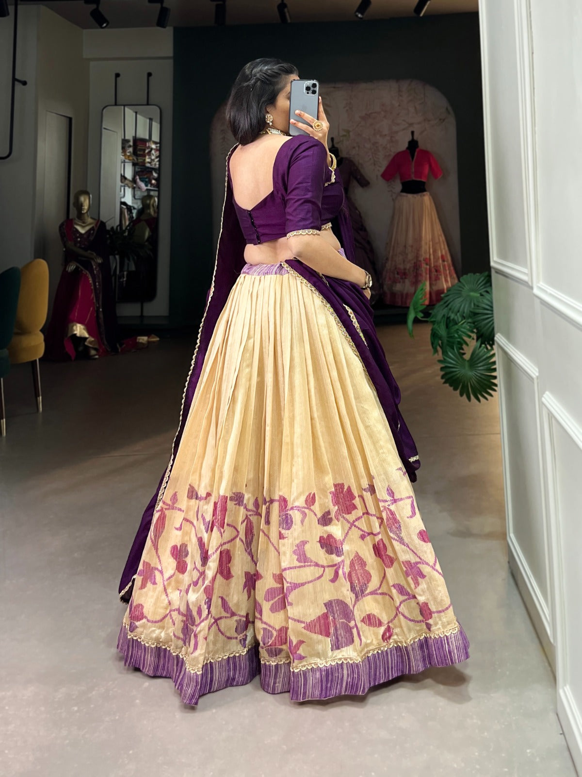 Elegant Silk Printed lace Border Worked Stitched Lehenga Choli - INDIAN ELEGANCE