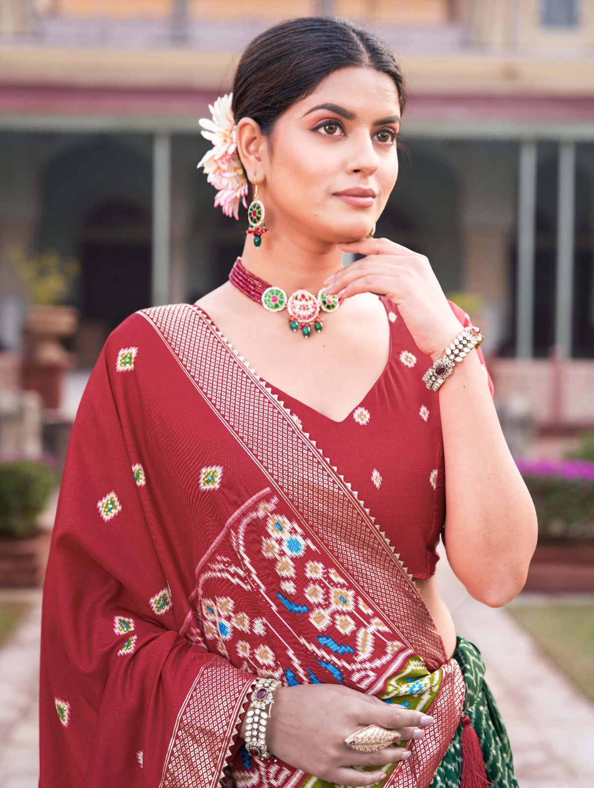 Enticing Green Tussar Silk Patola Printed Lehenga Choli Set - INDIAN ELEGANCE