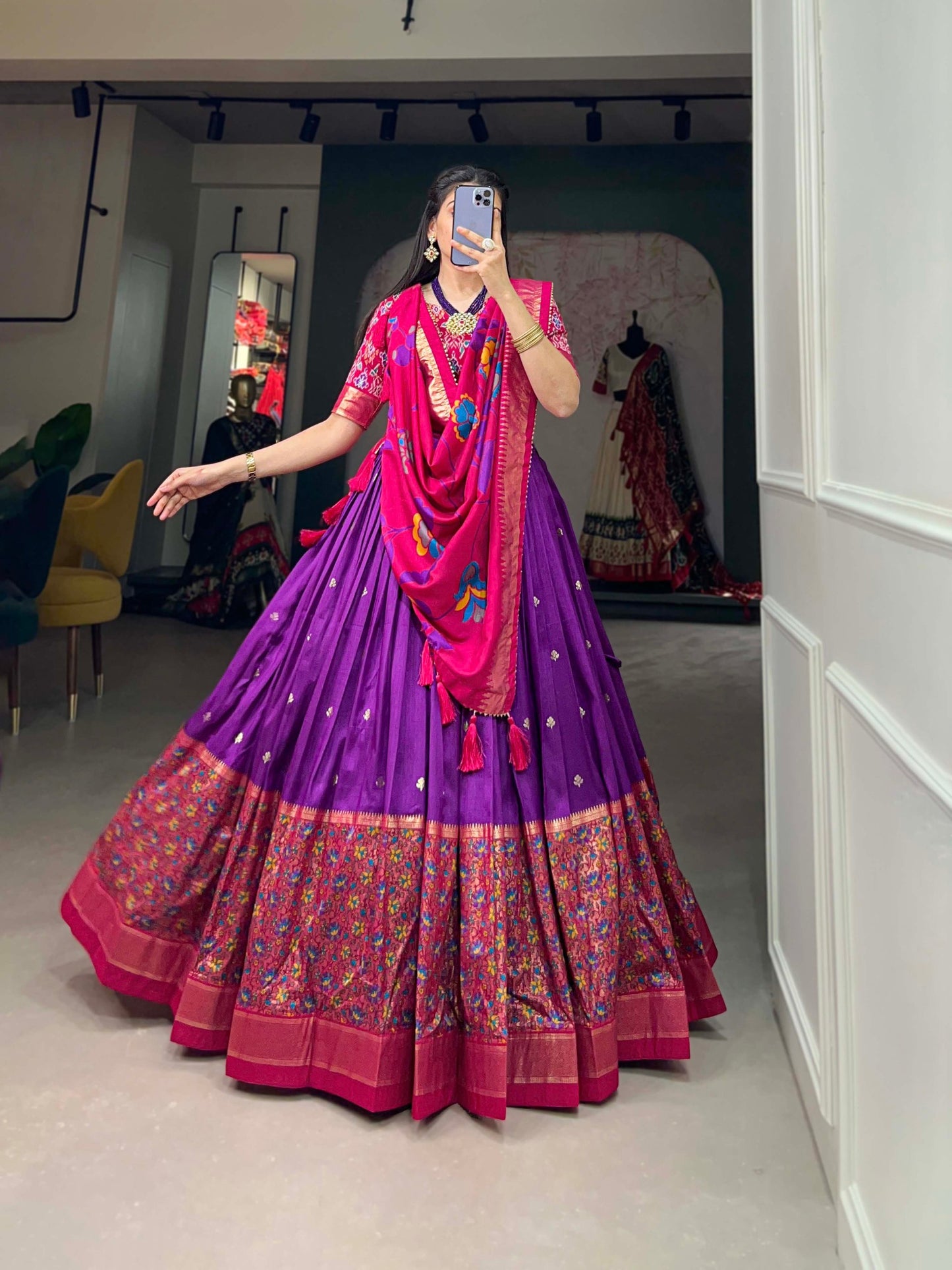 Entrancing Purple Tussar Silk Printed Foil Worked Lehenga Choli - INDIAN ELEGANCE