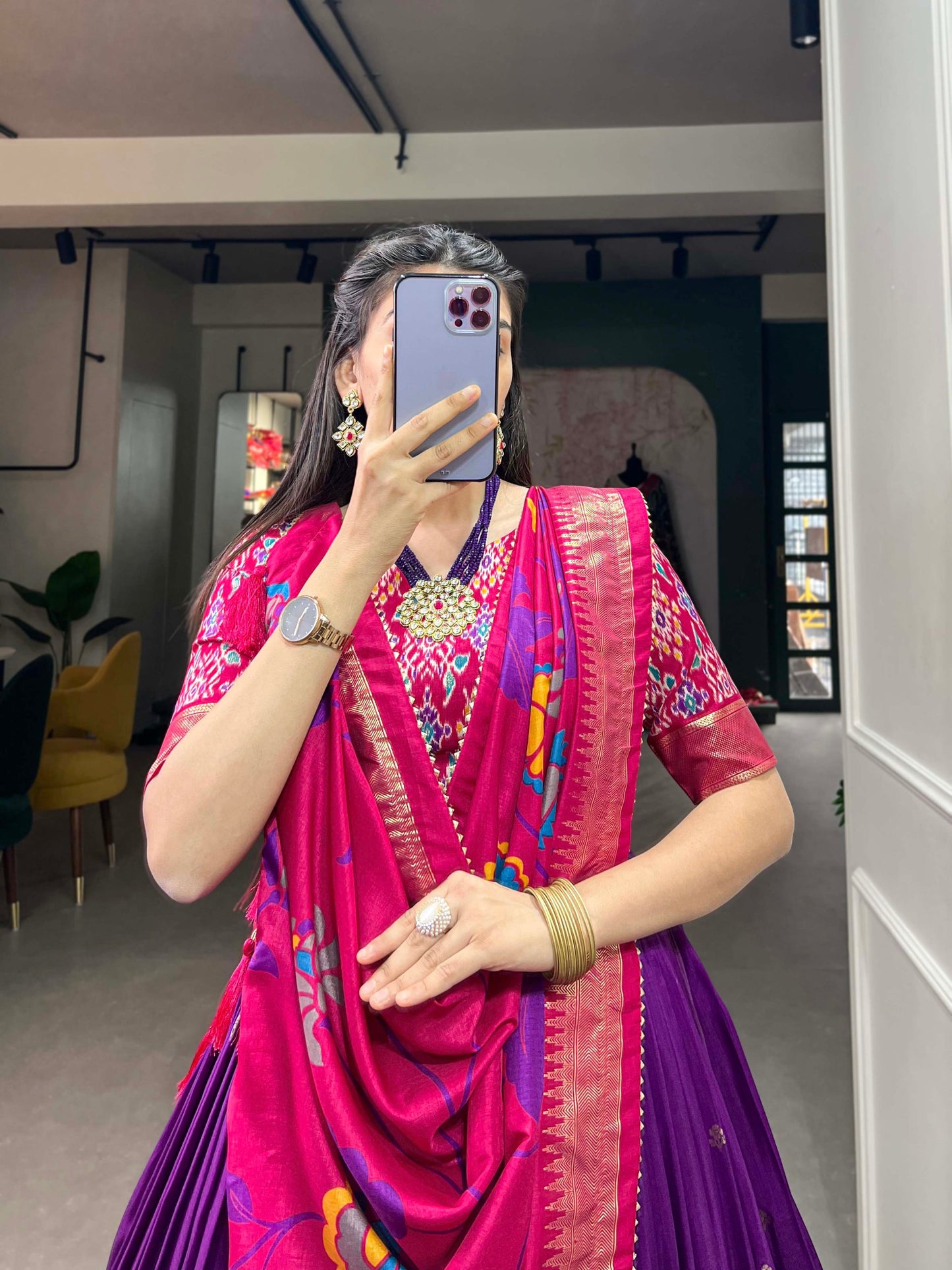 Entrancing Purple Tussar Silk Printed Foil Worked Lehenga Choli - INDIAN ELEGANCE