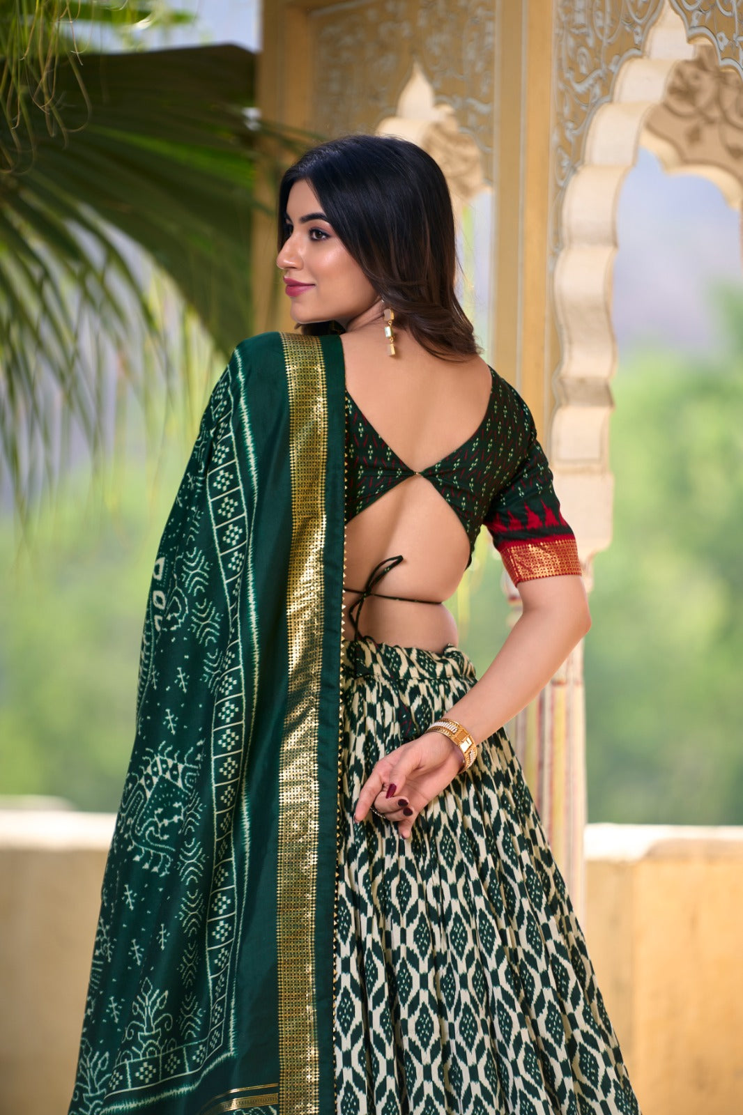 Captivating Green Tussar Silk Printed Foil Worked Lehenga Choli - INDIAN ELEGANCE