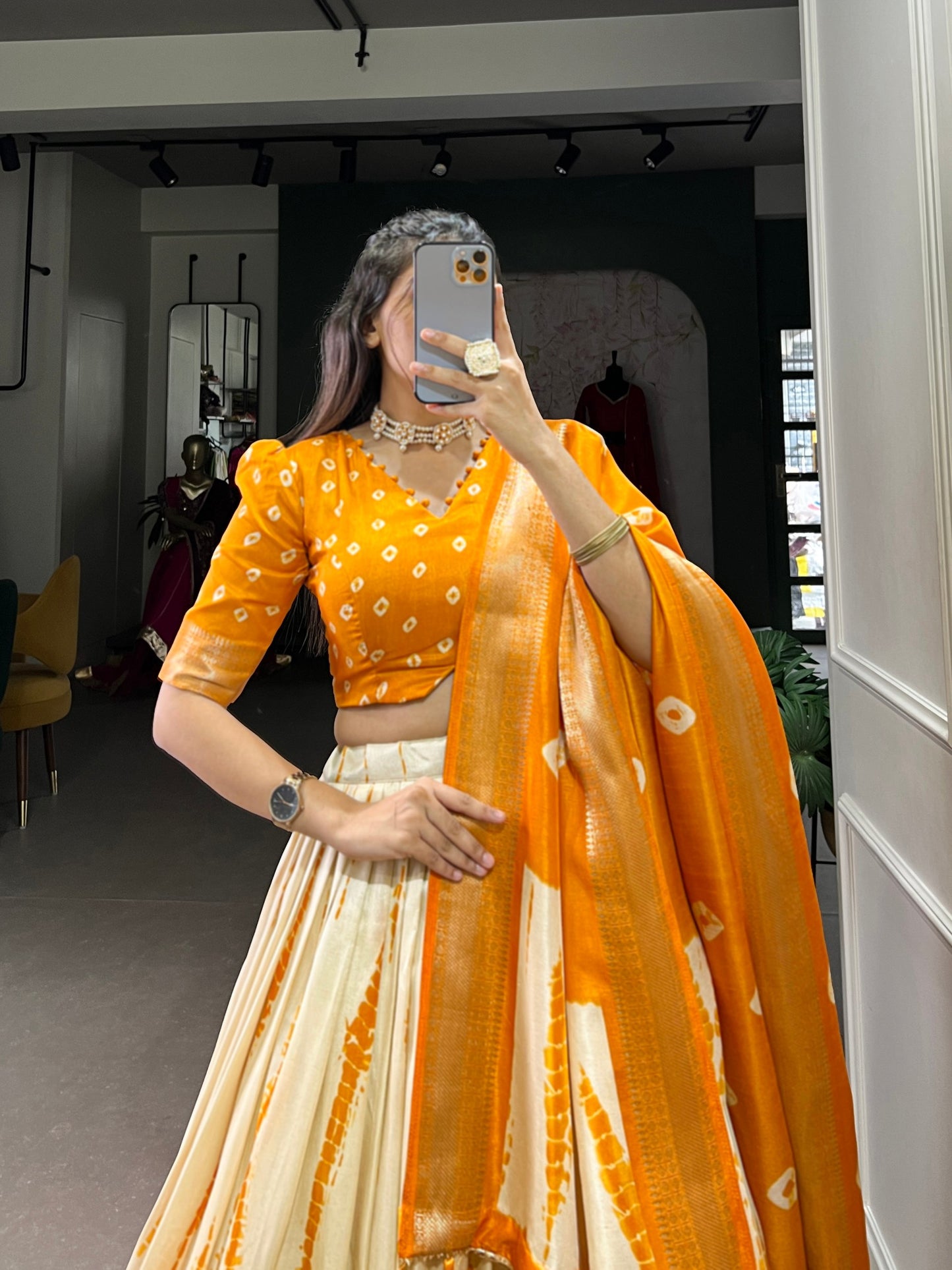 Magnificent Dola Silk Shibori Printed Zari Weaving Border Worked Lehenga Set - INDIAN ELEGANCE
