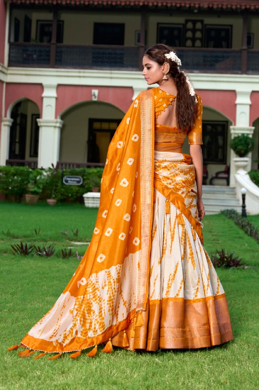 Magnificent Dola Silk Shibori Printed Zari Weaving Border Worked Lehenga Set - INDIAN ELEGANCE