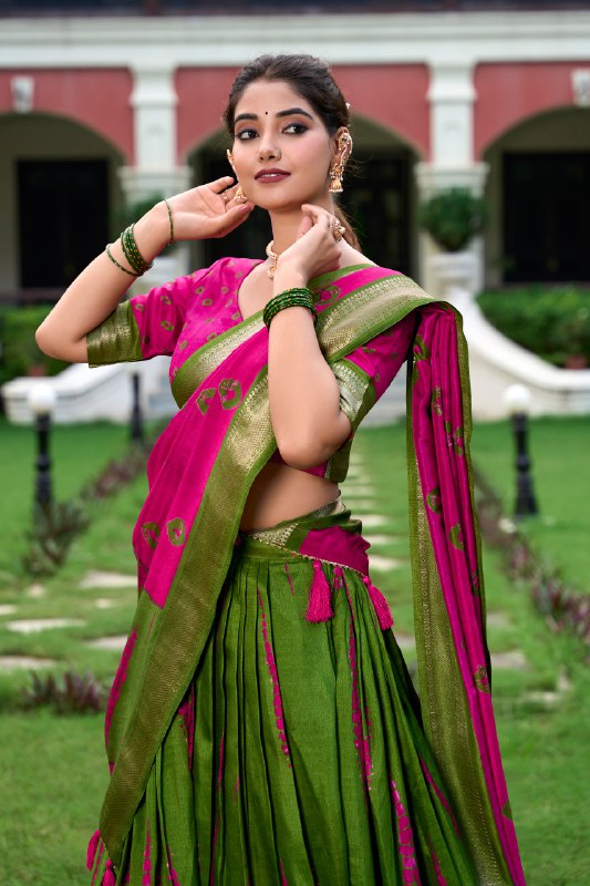 Magnificent Dola Silk Shibori Printed Zari Weaving Border Worked Lehenga Set - INDIAN ELEGANCE
