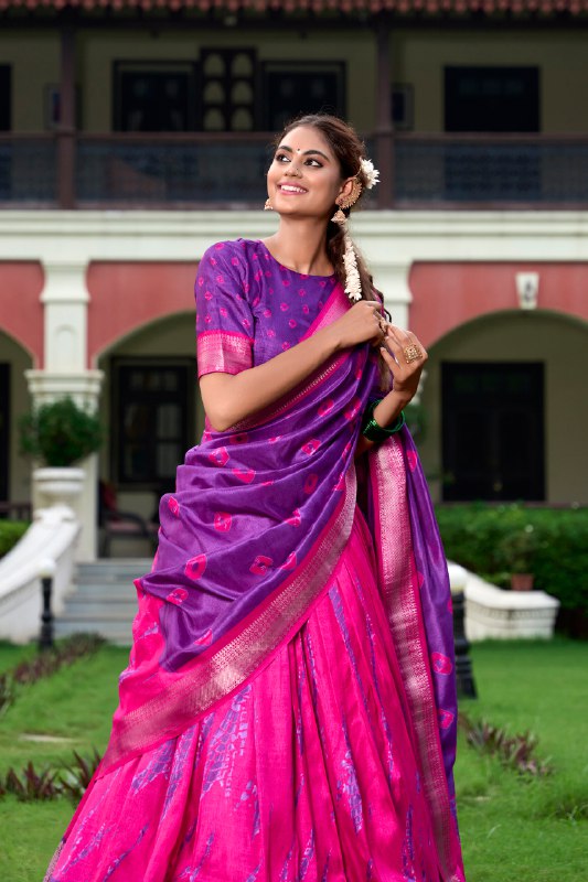 Magnificent Dola Silk Shibori Printed Zari Weaving Border Worked Lehenga Set - INDIAN ELEGANCE