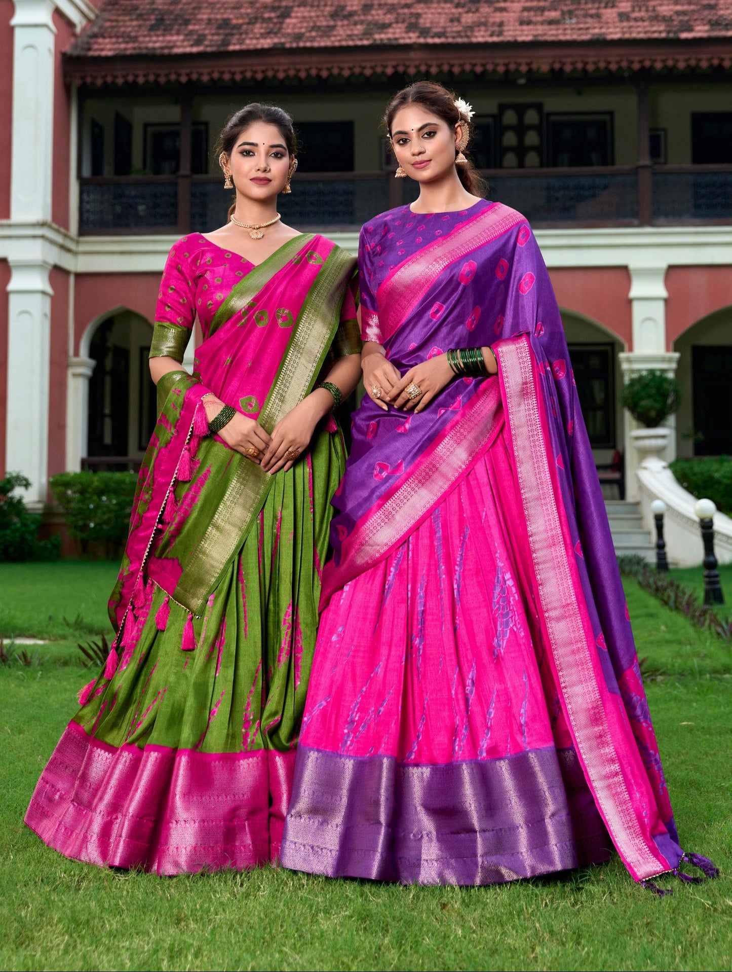 Magnificent Dola Silk Shibori Printed Zari Weaving Border Worked Lehenga Set - INDIAN ELEGANCE